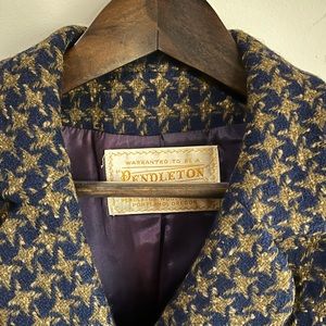 Vintage Pendleton Tweed blazer 100% VIRGIN WOOL sapphire and olive houndstooth